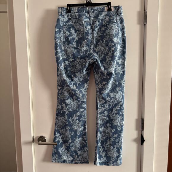 Gap × LoveShackFancy High Rise Floral ‘70s Flare Jeans Blue Front Pocket Sz 32 - Picture 7 of 10